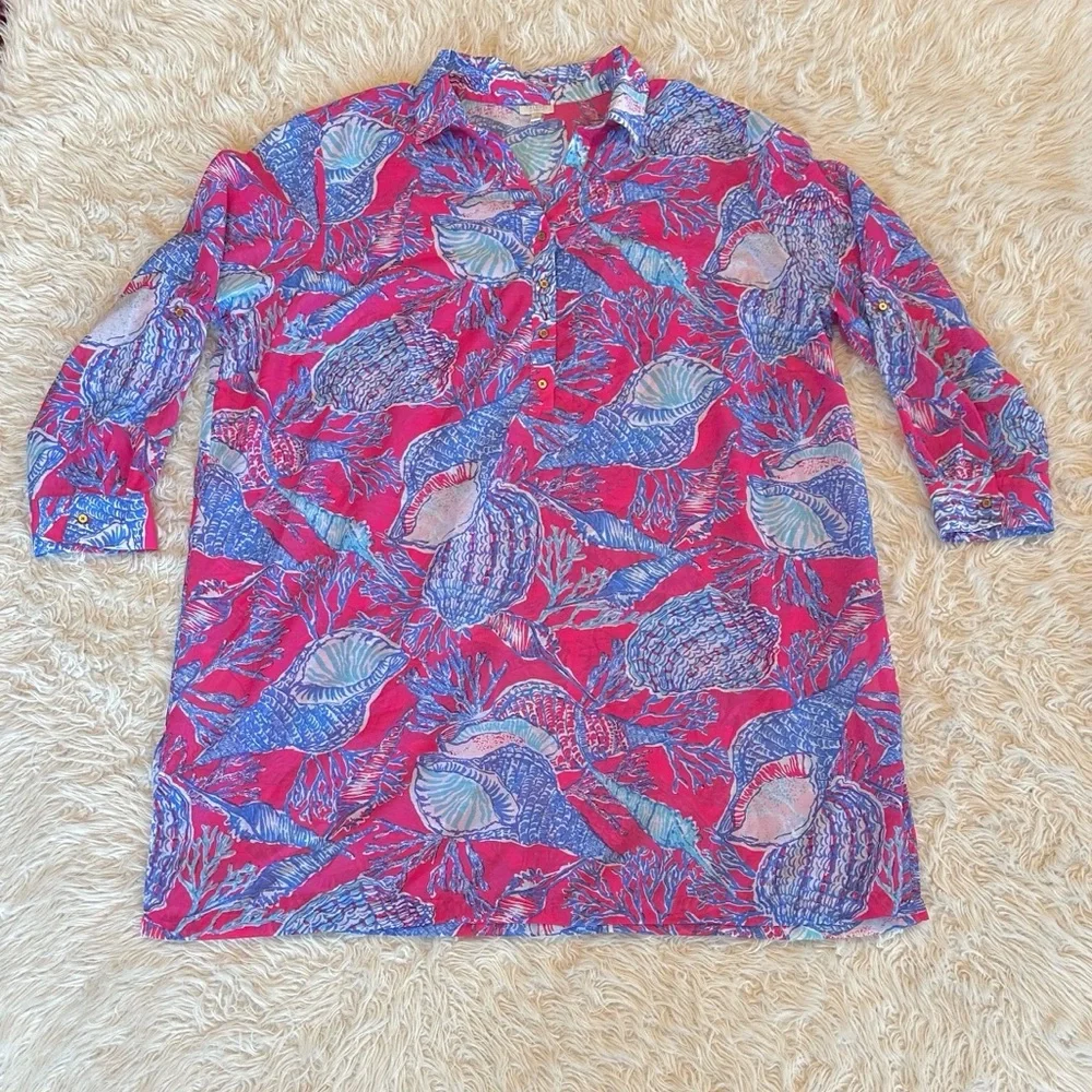 Talbots pink & blue seashell sheer swim beach coverup 3X - Picture 2 of 13